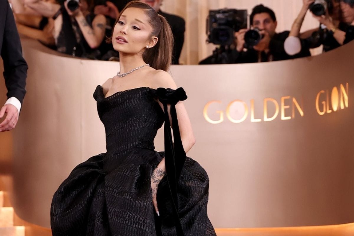 Ariana Grande’s Black Raffia Organza Corseted Gown