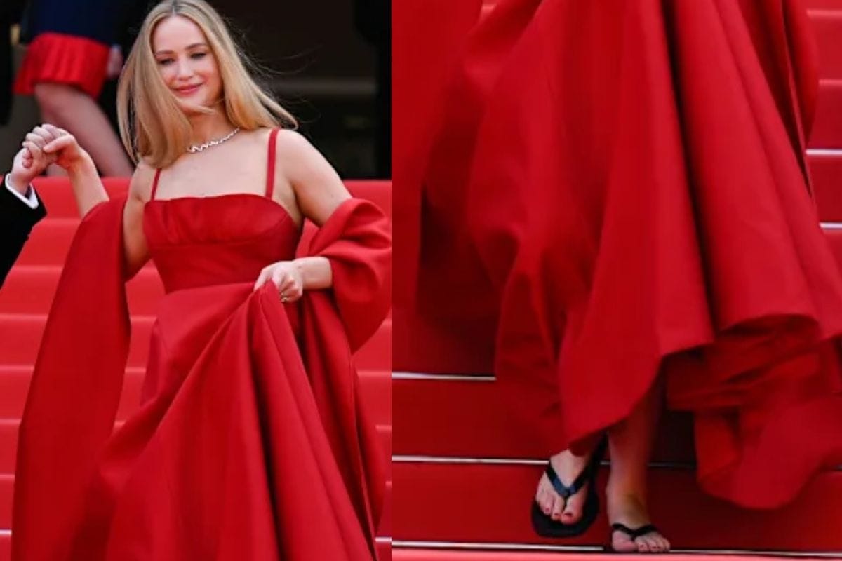 Heavy gown stair struggle