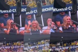 Sabrina Carpenter Seen with Binoculars Cheering at FIFA World Cup