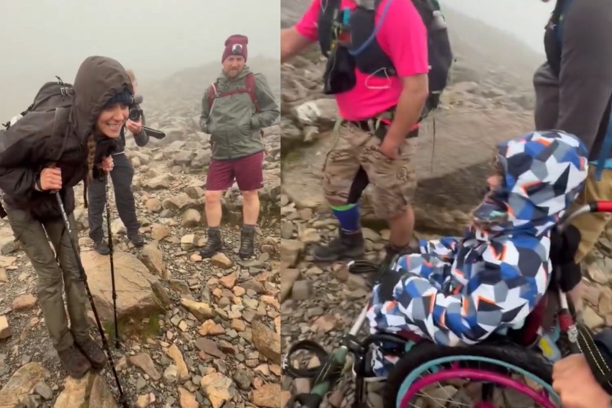 The Princess of Wales meet young boy who had been wheeled to the summit as part of his own charity fundraising effort